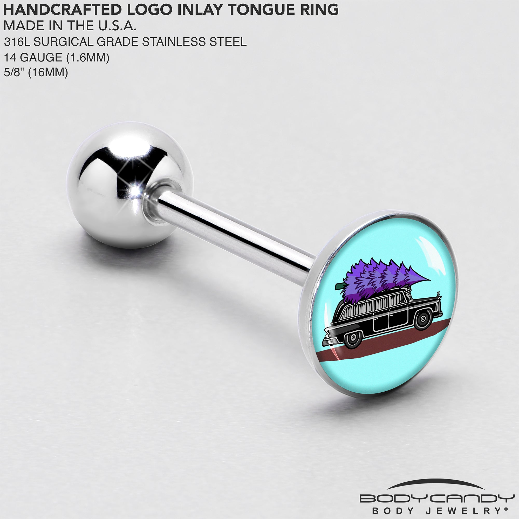 Holiday Christmas Hearse Barbell Tongue Ring by Onyx O