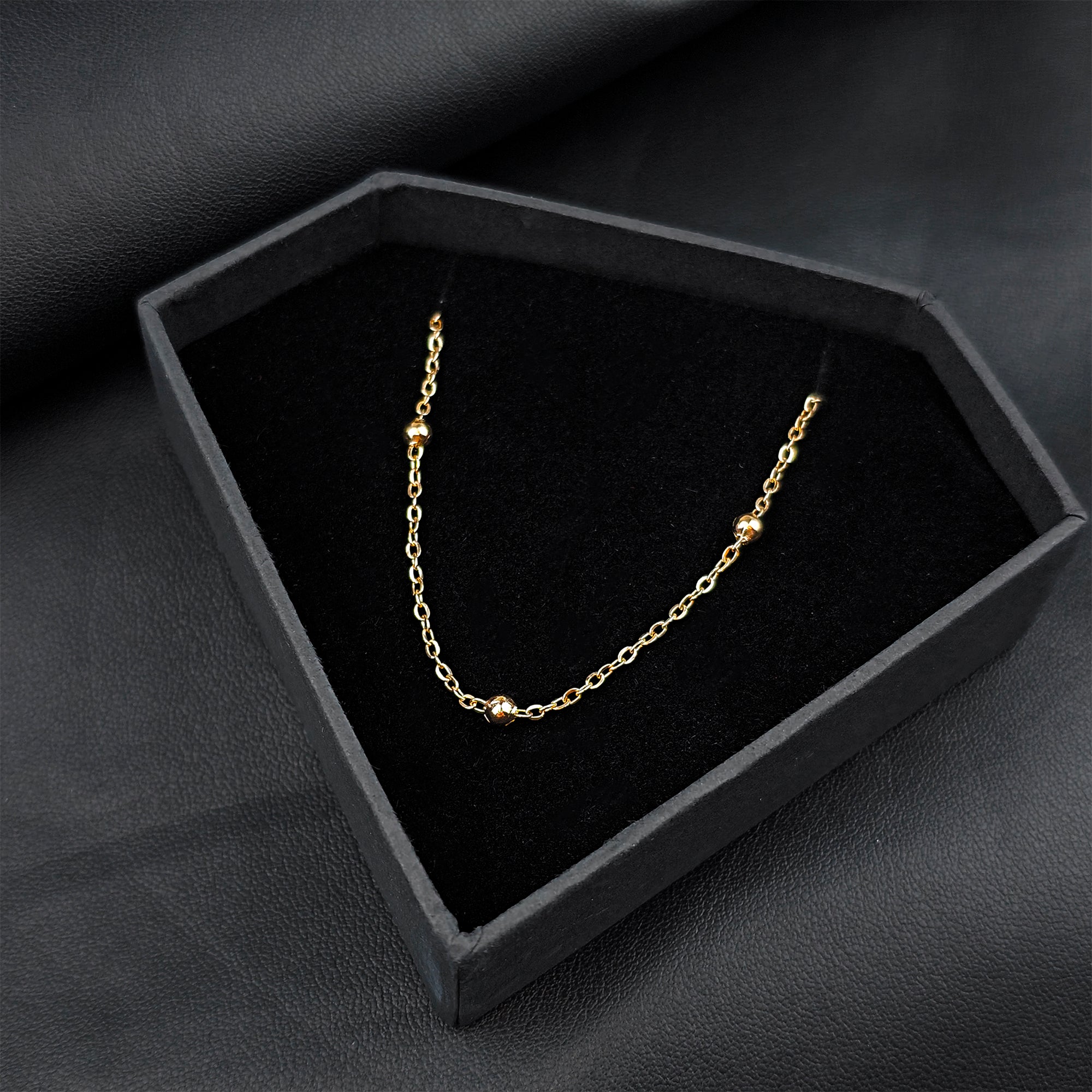 Stainless Steel Ball Rose Gold Tone PVD Station Necklace Satellite Chain Layering Necklace