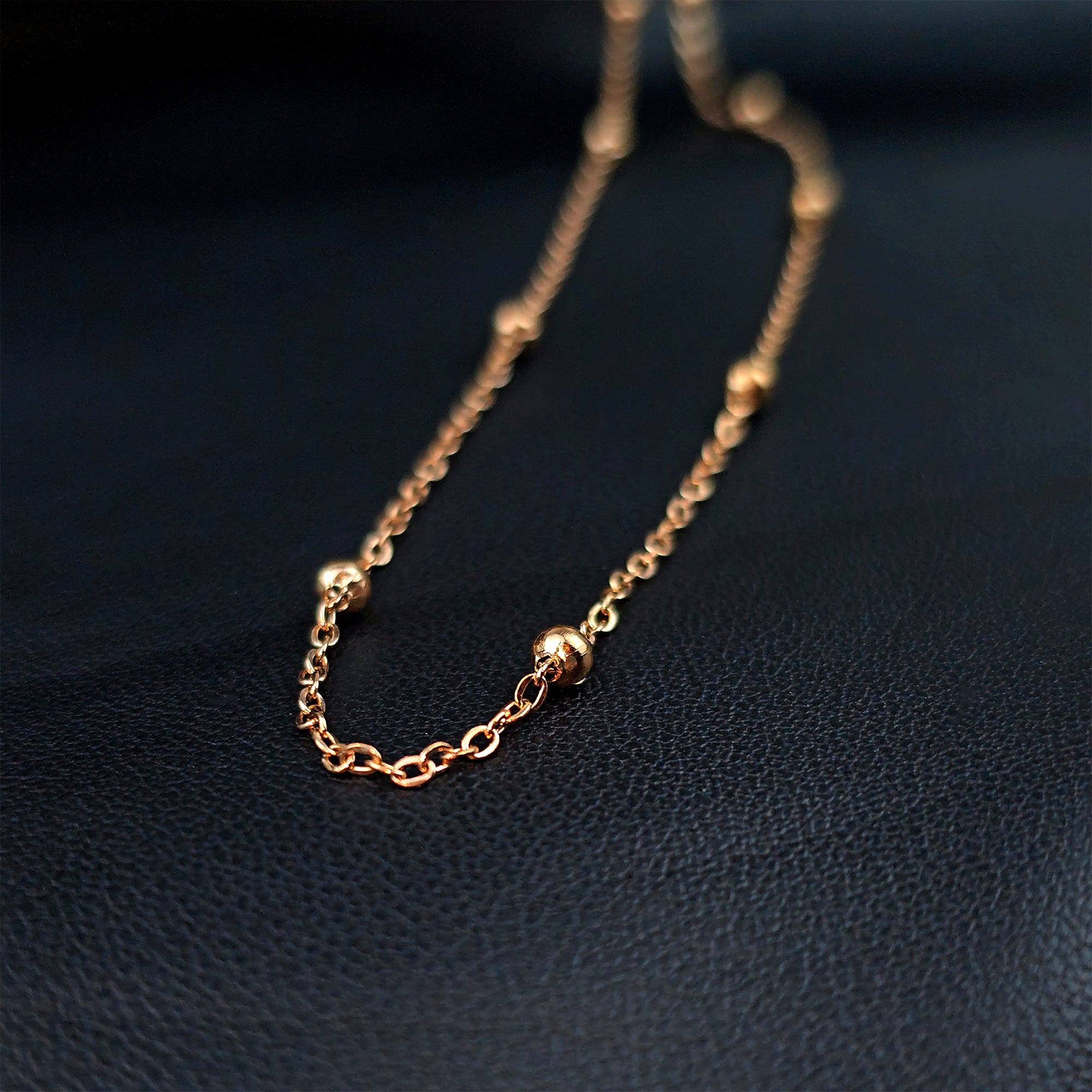 Stainless Steel Ball Rose Gold Tone PVD Station Necklace Satellite Chain Layering Necklace
