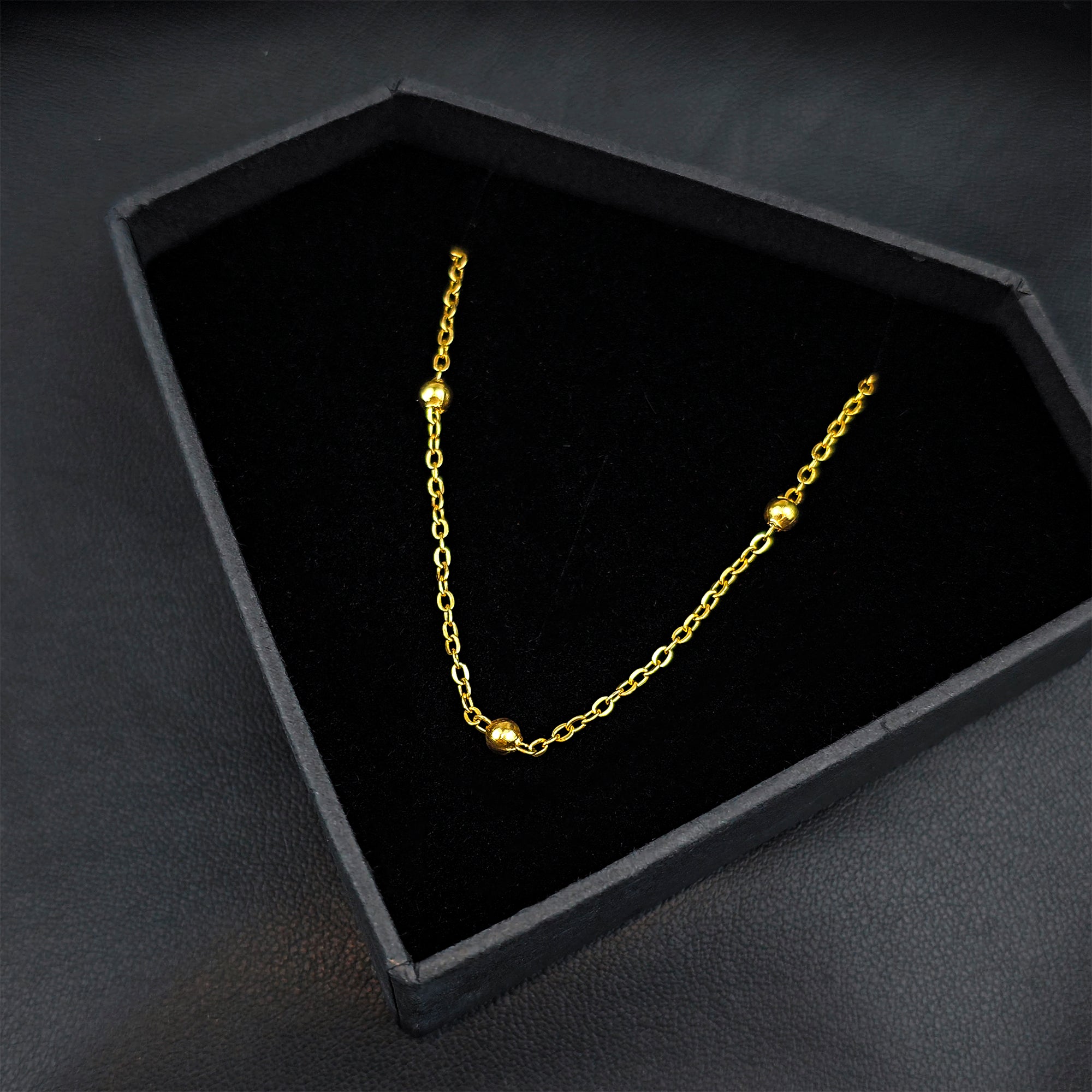 Stainless Steel Ball Gold Tone PVD Station Necklace Satellite Chain Layering Necklace