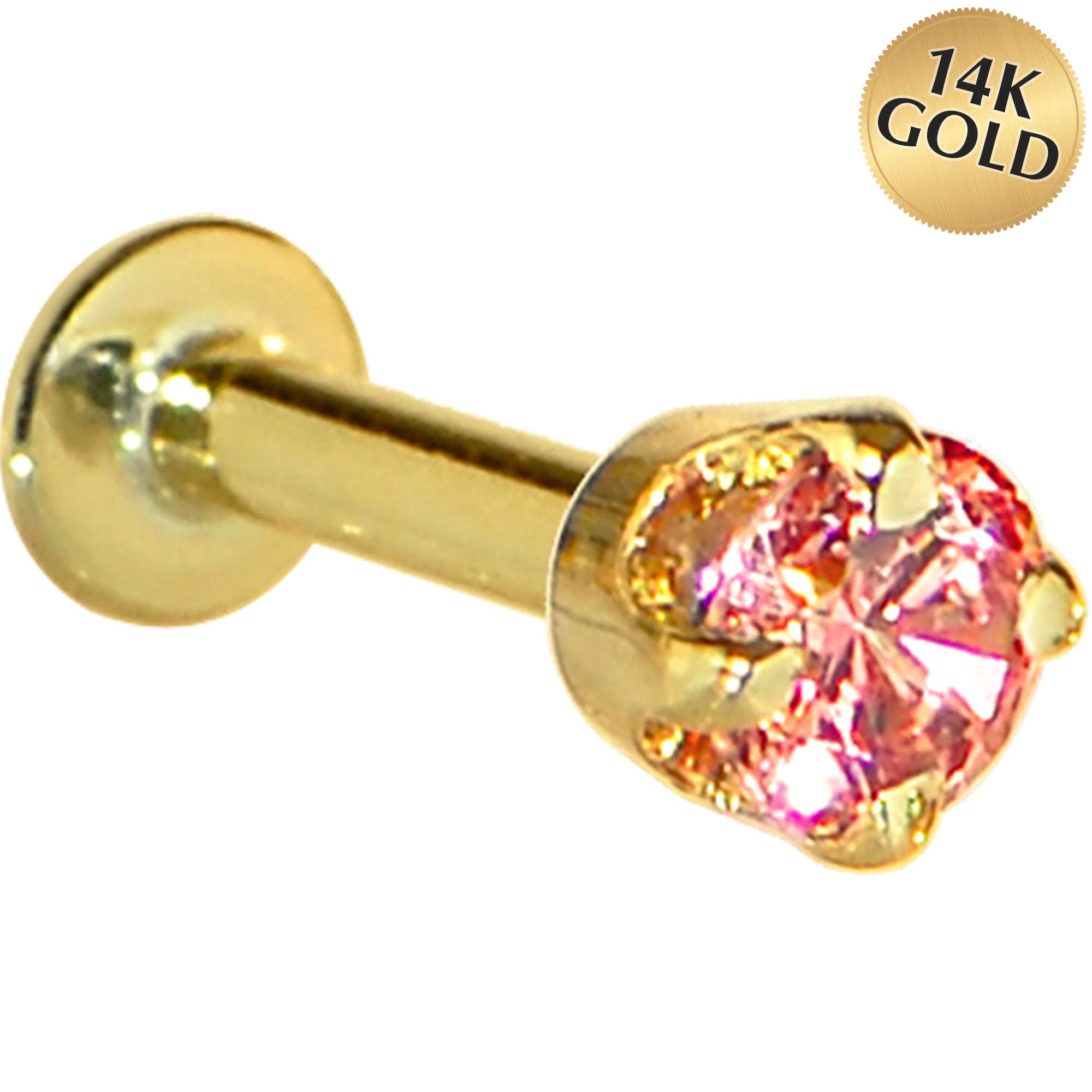 16G Solid 14K Yellow Gold 3mm Salmon Cubic Zirconia Tragus Earring Stud