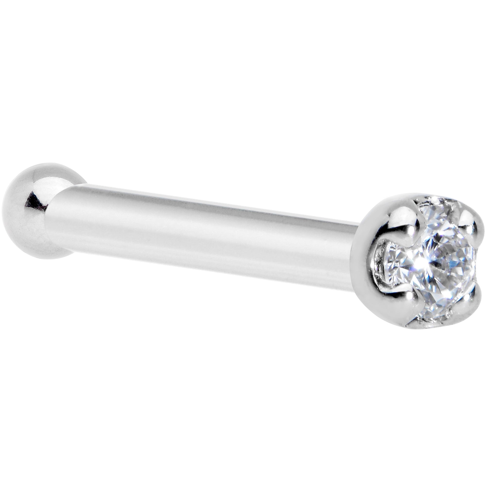 18G Solid 14k White Gold 1.5mm Genuine Diamond Nose Bone