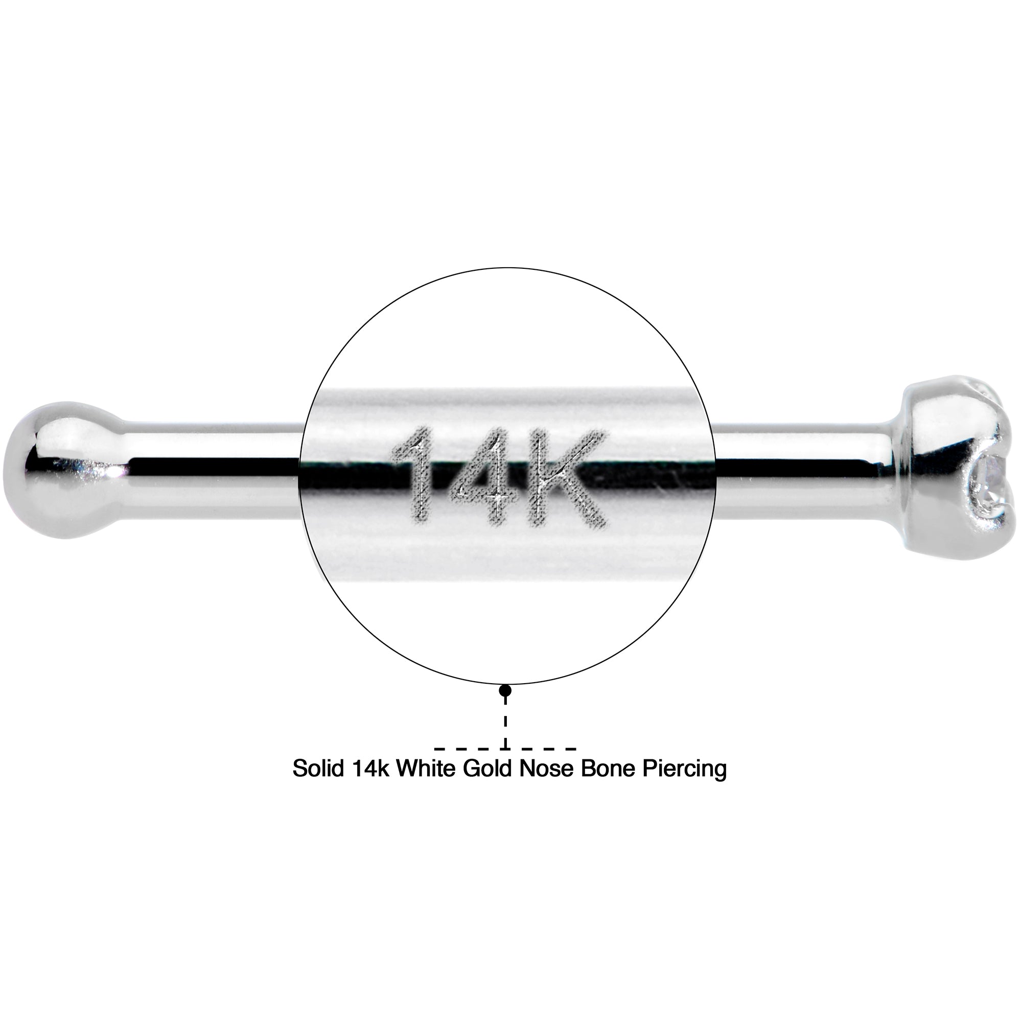 18G Solid 14k White Gold 1.5mm Genuine Diamond Nose Bone