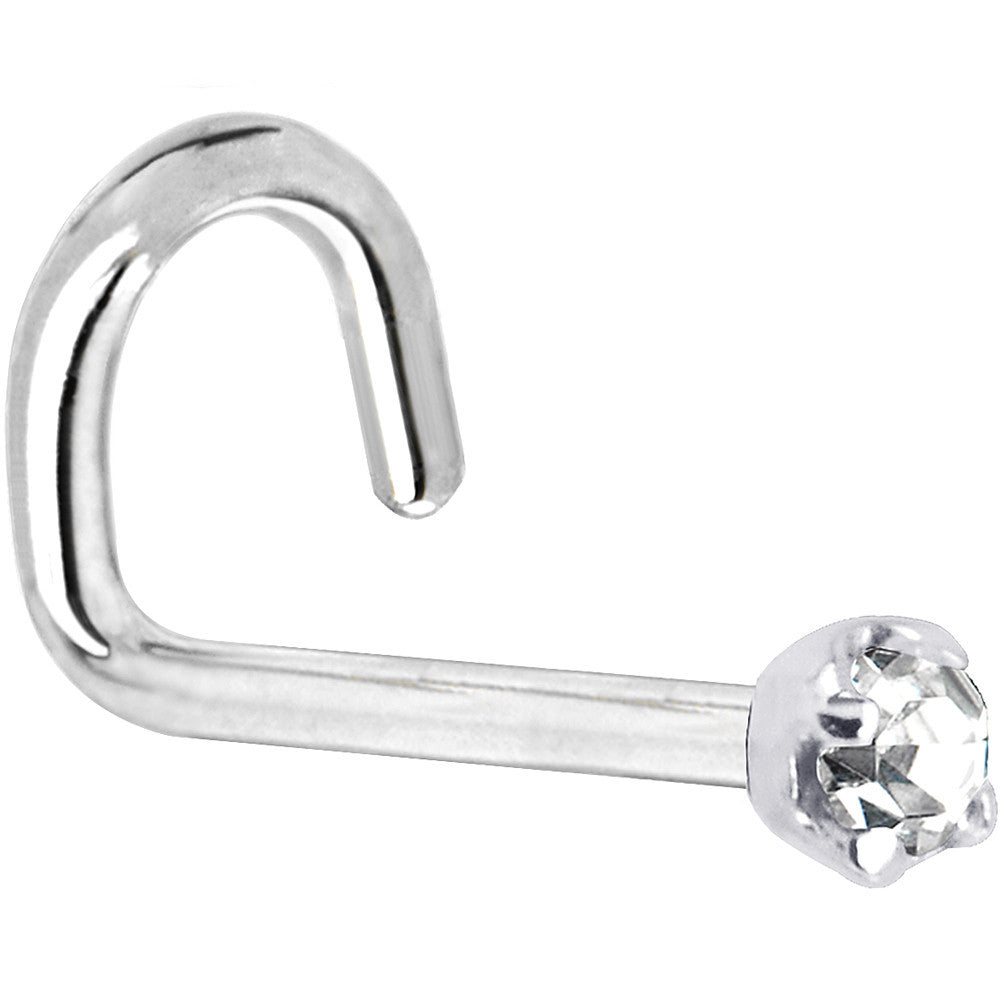 Solid 14KT White Gold (April) 2mm Clear Cubic Zirconia Nose Ring