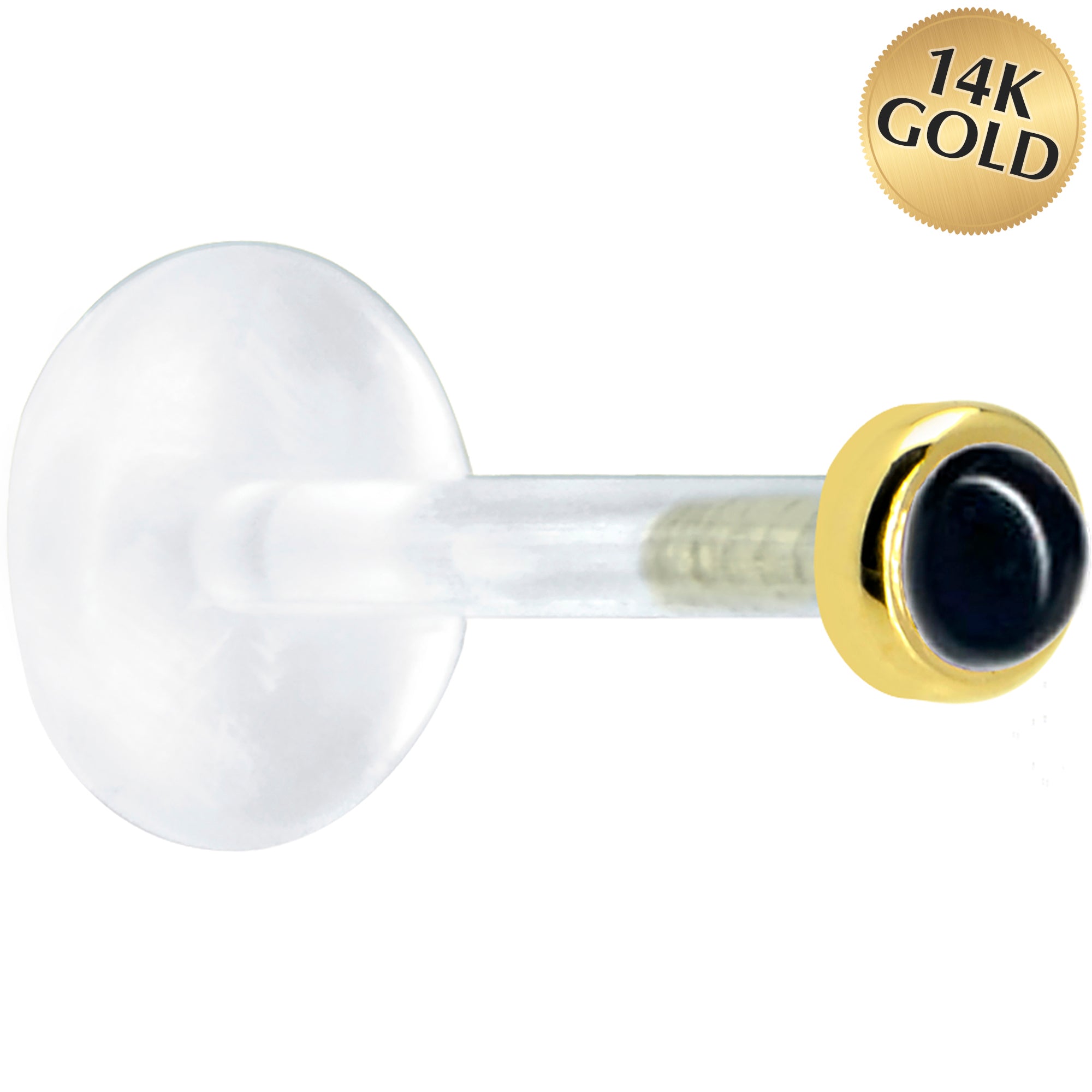 16G 5/16 Solid 14K Yellow Gold 2mm Genuine Onyx Bioplast Tragus Earring Stud