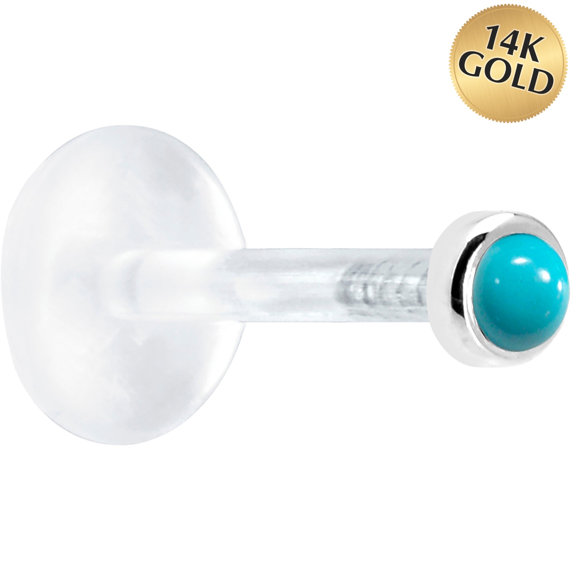 16G 5/16 Solid 14K White Gold 2mm Genuine Turquoise Bioplast Tragus Earring Stud