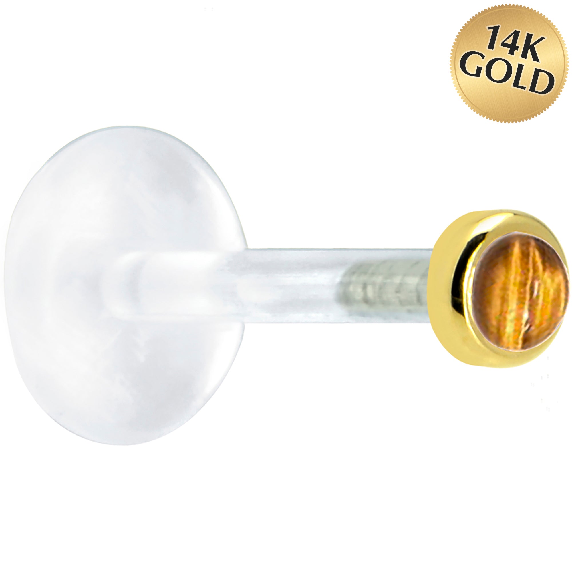 16G 5/16 Solid 14K Yellow Gold 2mm Genuine Tiger Eye Bioplast Tragus Earring Stud