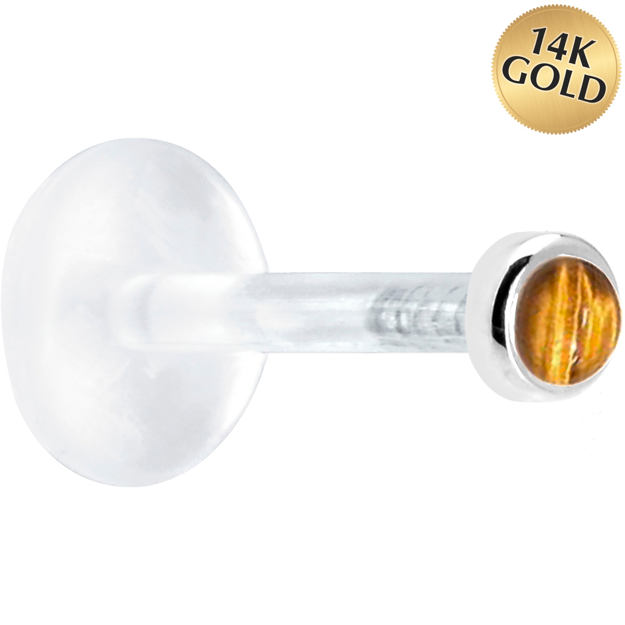 16G 5/16 Solid 14K White Gold 2mm Genuine Tiger Eye Bioplast Tragus Earring Stud