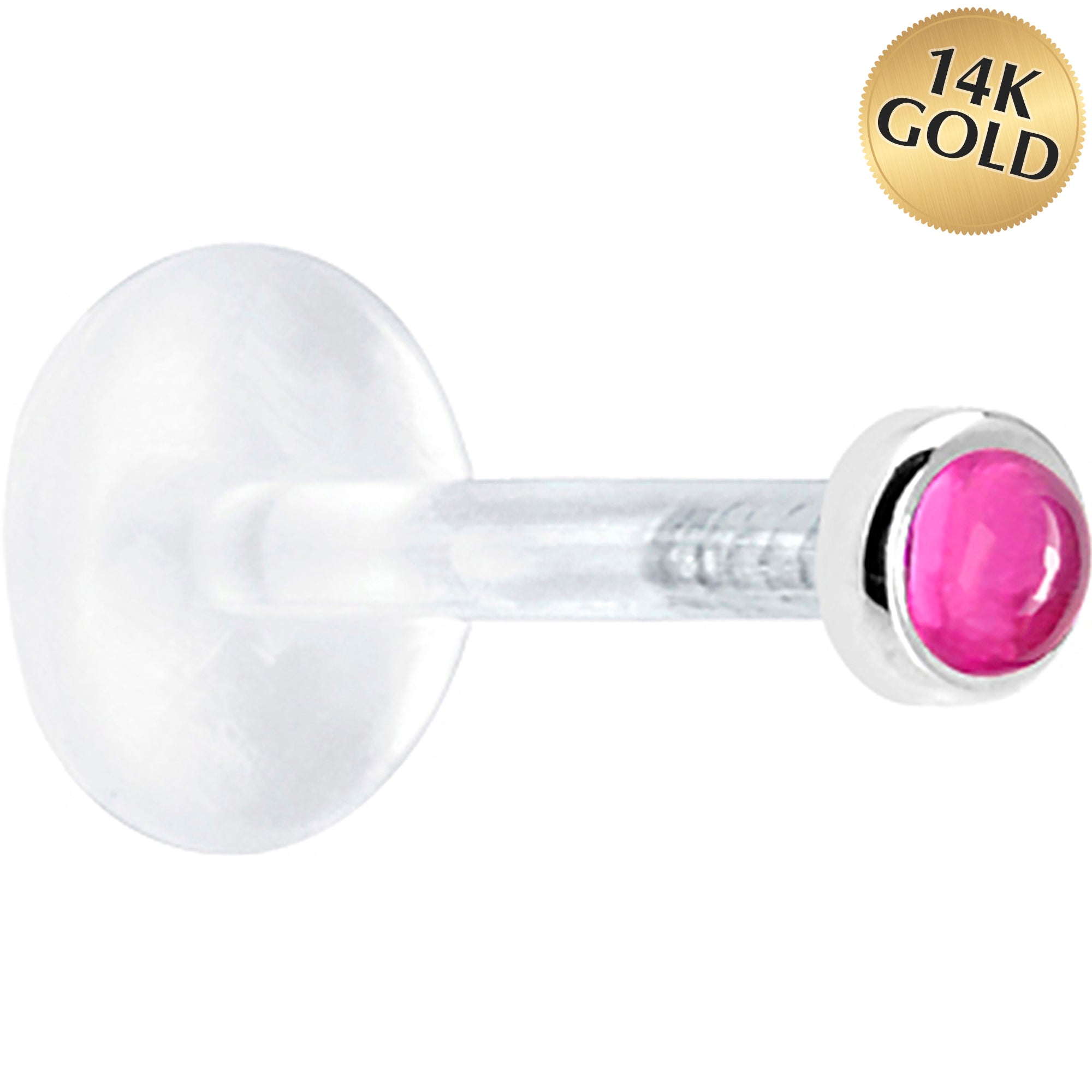 16G 5/16 Solid 14K White Gold 2mm Genuine Pink Tourmaline Bioplast Tragus Earring Stud