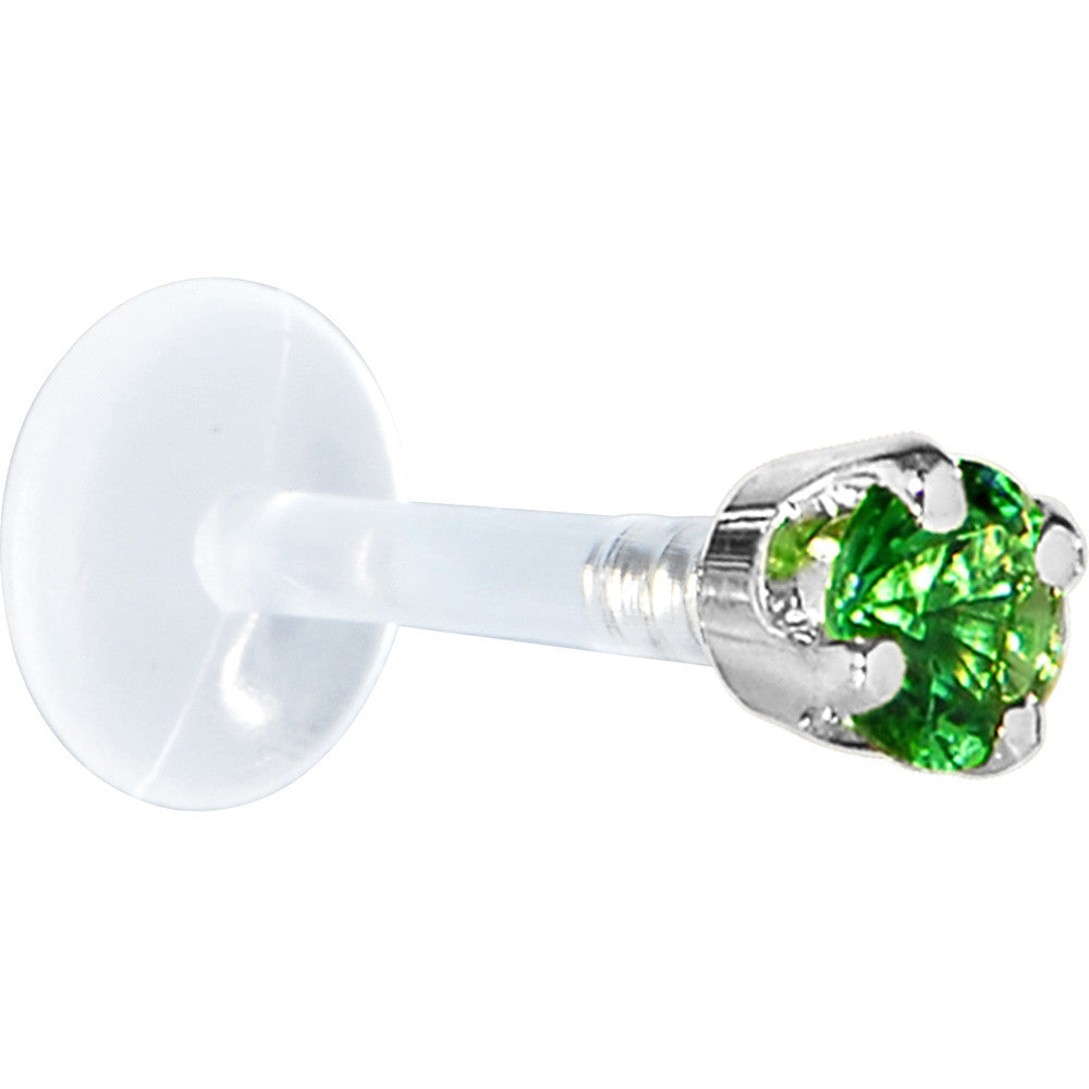 16 Gauge 5/16 Solid 14KT White Gold 3mm Green Cubic Zirconia Bioplast Tragus Earring Stud