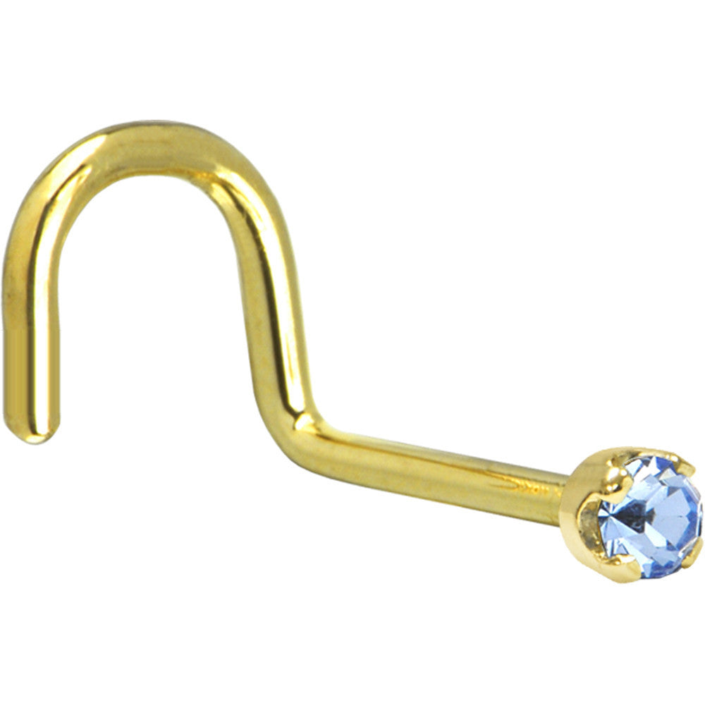Light Blue Cubic Zirconia Nose Ring 14KT Yellow Gold 18 Gauge Nose Bone