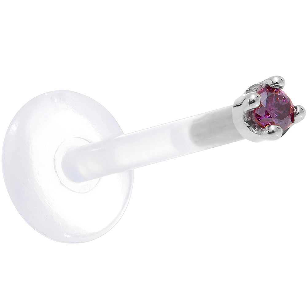 Solid 14K White Gold 1.5mm Genuine Purple Diamond Bioplast Push in Labret