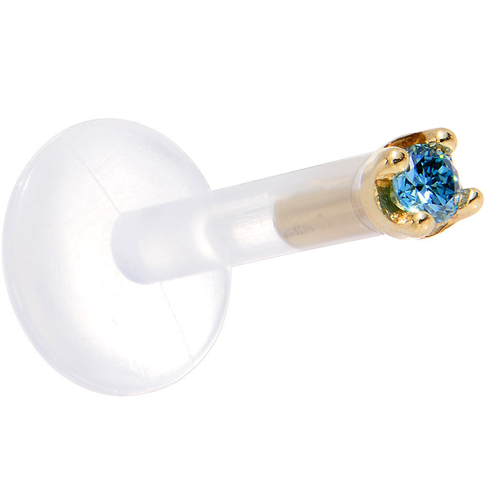 Solid 14K Yellow Gold 1.5mm Genuine Blue Diamond Bioplast Push in Labret