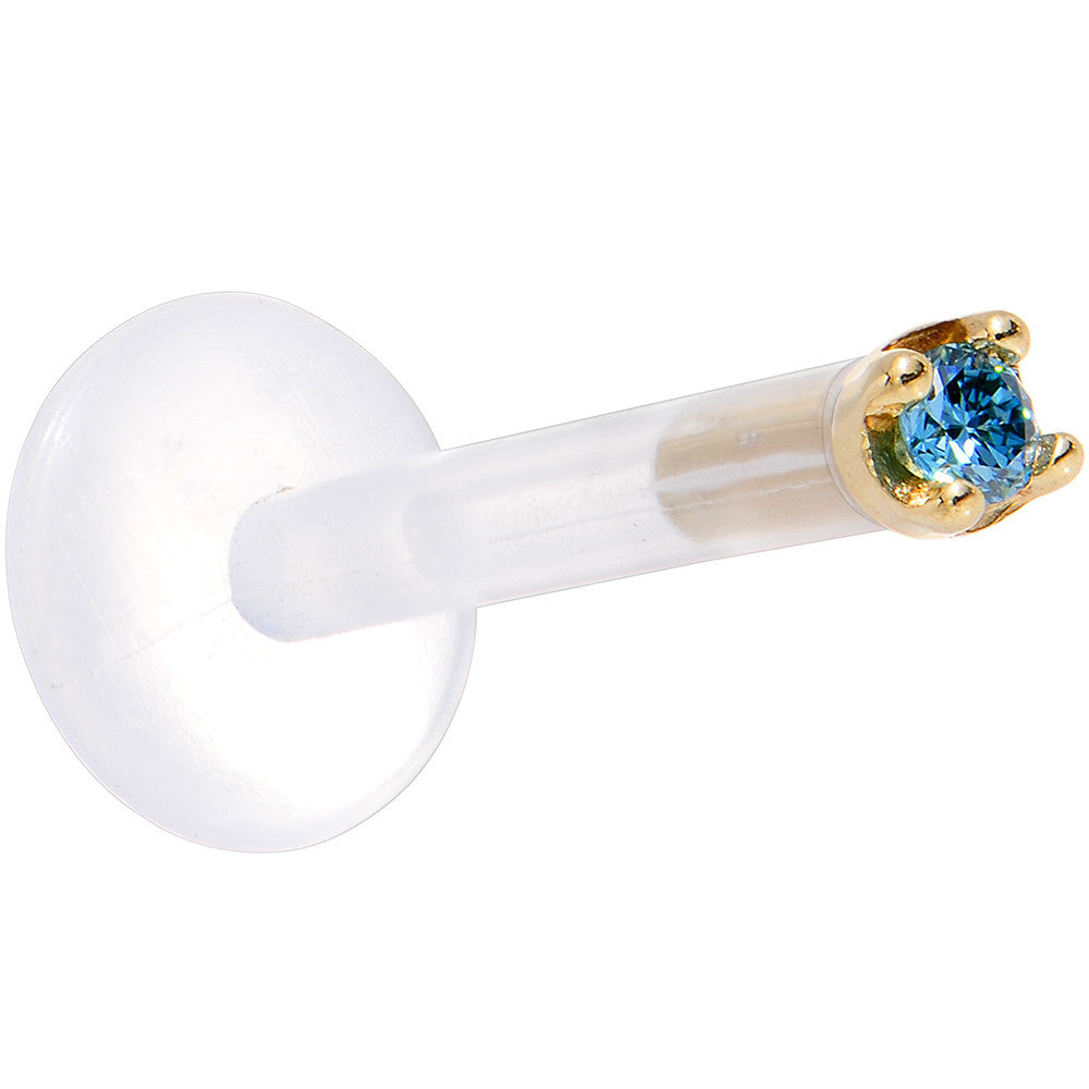 Solid 14K Yellow Gold 1.5mm Genuine Blue Diamond Bioplast Push in Labret