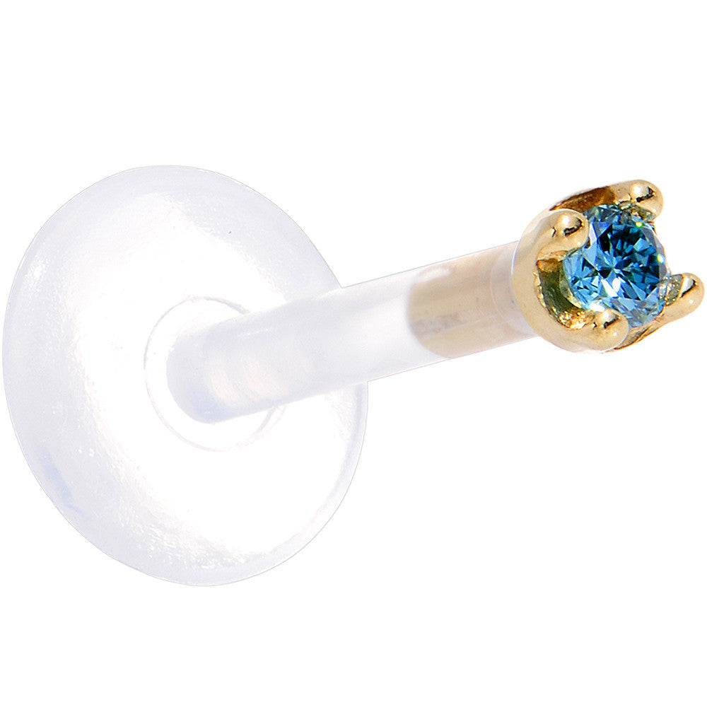 Solid 14K Yellow Gold 1.5mm Genuine Blue Diamond Bioplast Push in Labret