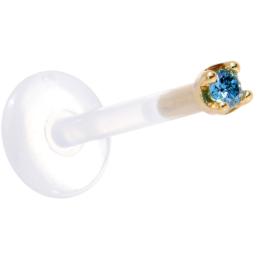 Solid 14K Yellow Gold 1.5mm Genuine Blue Diamond Bioplast Push in Labret