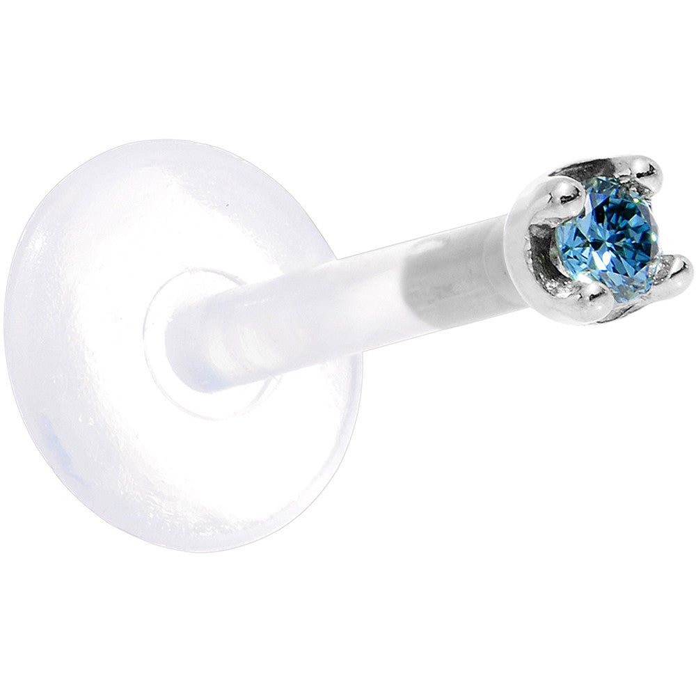 Solid 14K White Gold 1.5mm Genuine Blue Diamond Bioplast Push in Labret