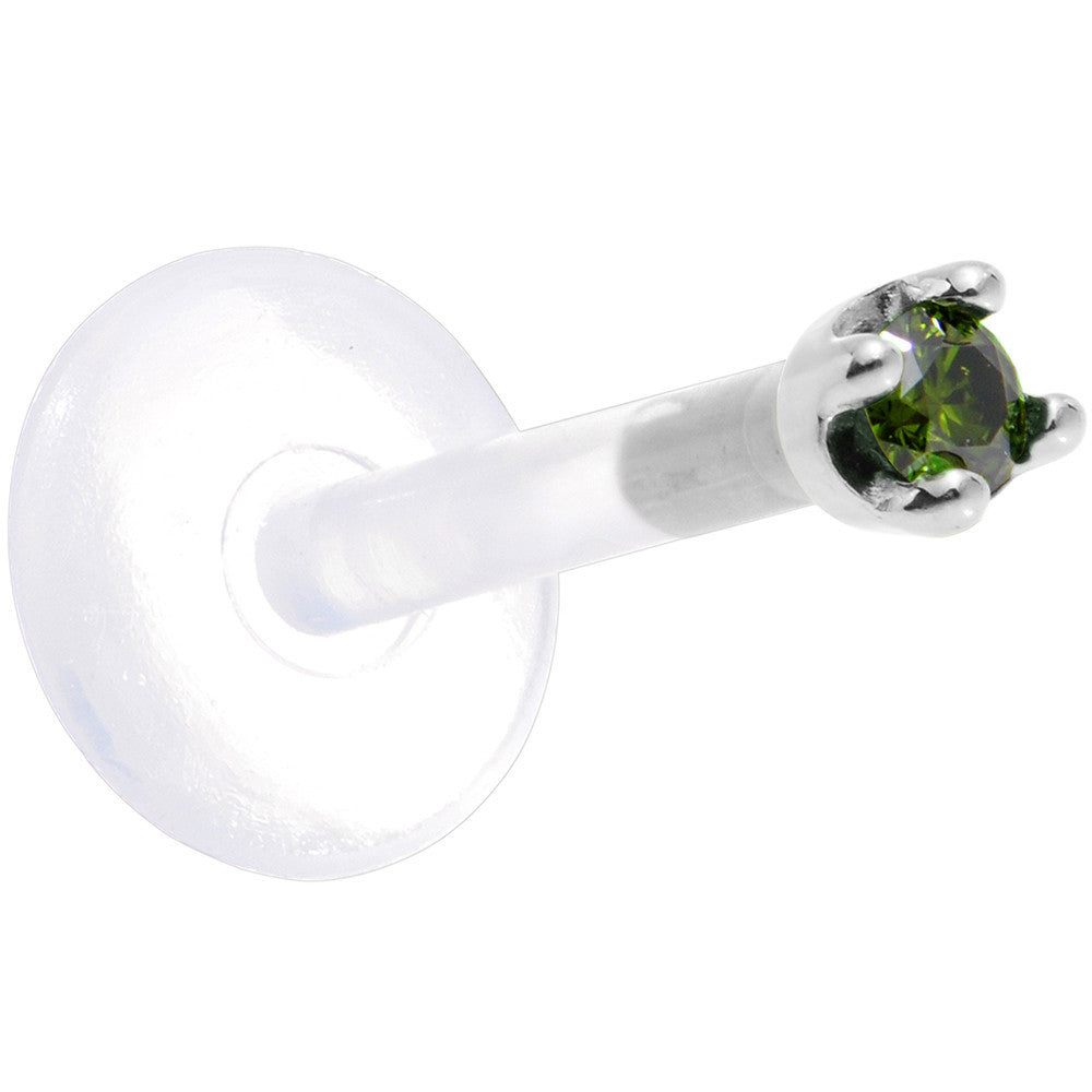 Solid 14K White Gold 1.5mm Genuine Green Diamond Bioplast Push in Labret