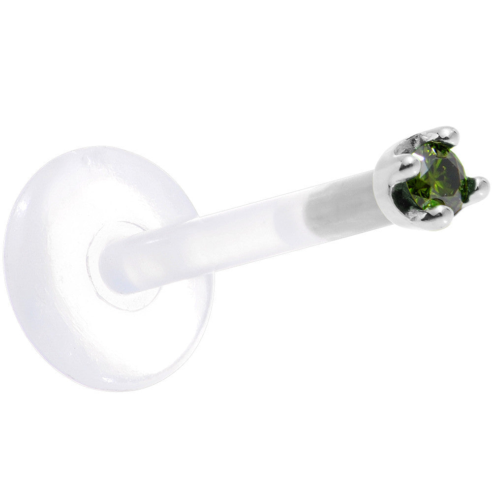 Solid 14K White Gold 1.5mm Genuine Green Diamond Bioplast Push in Labret