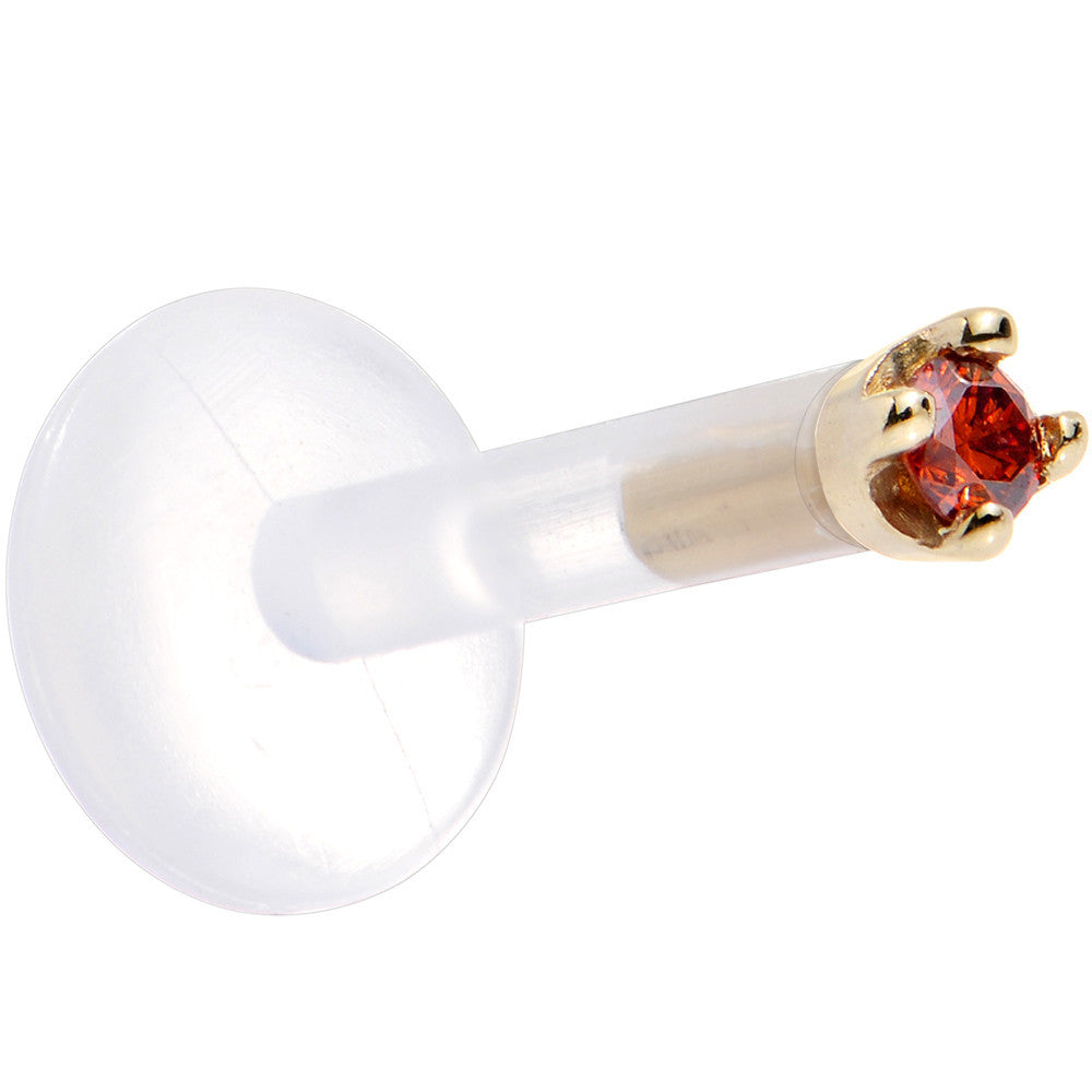 Solid 14K Yellow Gold 1.5mm Genuine Red Diamond Bioplast Push in Labret