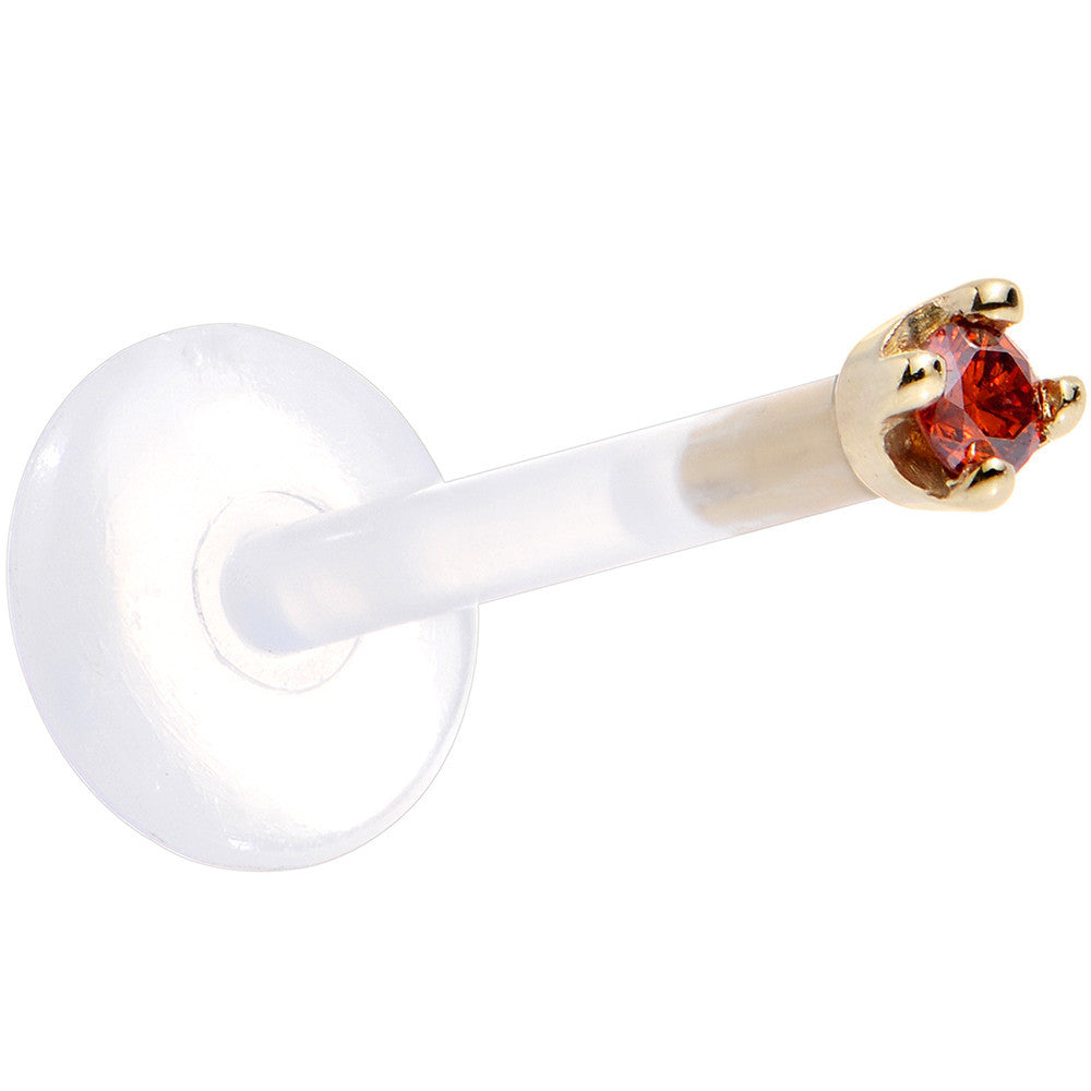 Solid 14K Yellow Gold 1.5mm Genuine Red Diamond Bioplast Push in Labret