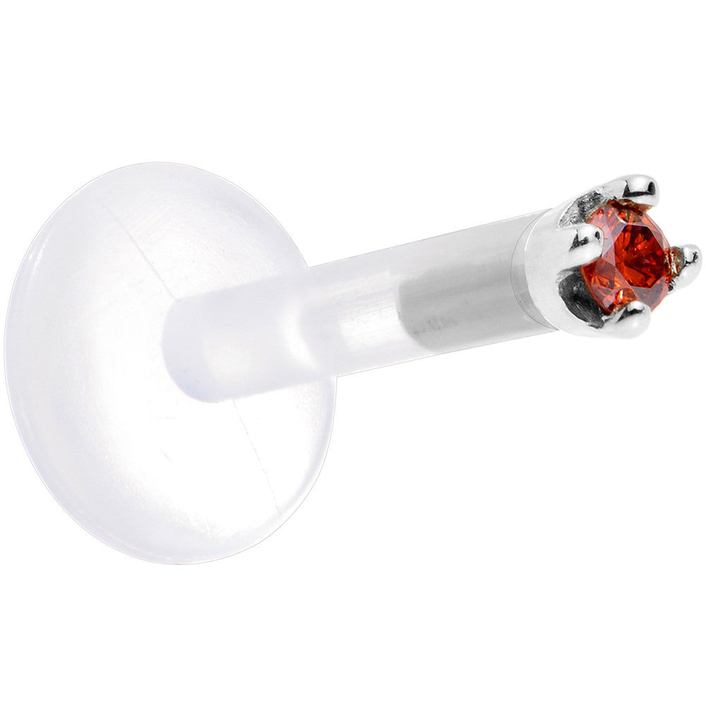 Solid 14K White Gold 1.5mm Genuine Red Diamond Bioplast Push in Labret