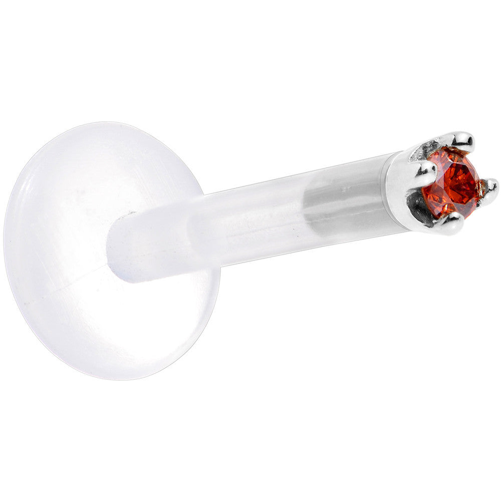 Solid 14K White Gold 1.5mm Genuine Red Diamond Bioplast Push in Labret