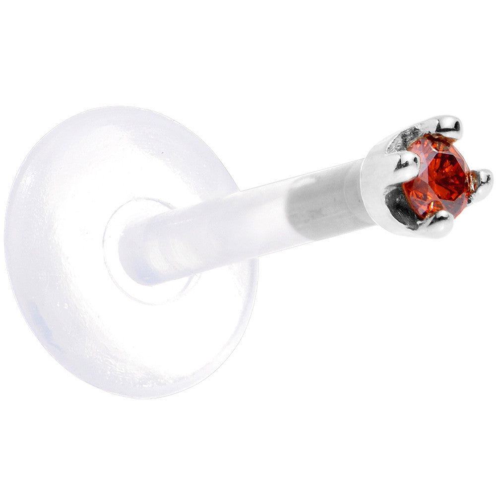 Solid 14K White Gold 1.5mm Genuine Red Diamond Bioplast Push in Labret