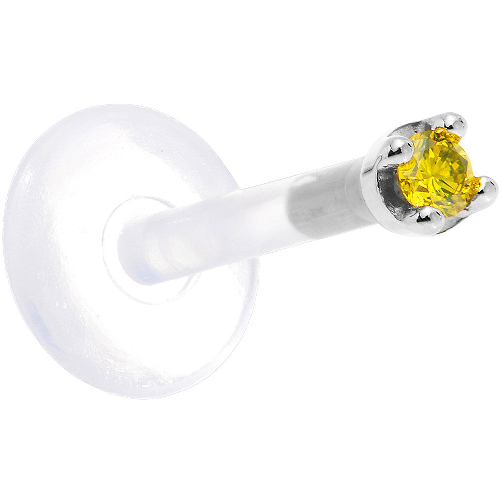 Solid 14K White Gold 1.5mm Genuine Yellow Diamond Bioplast Push in Labret