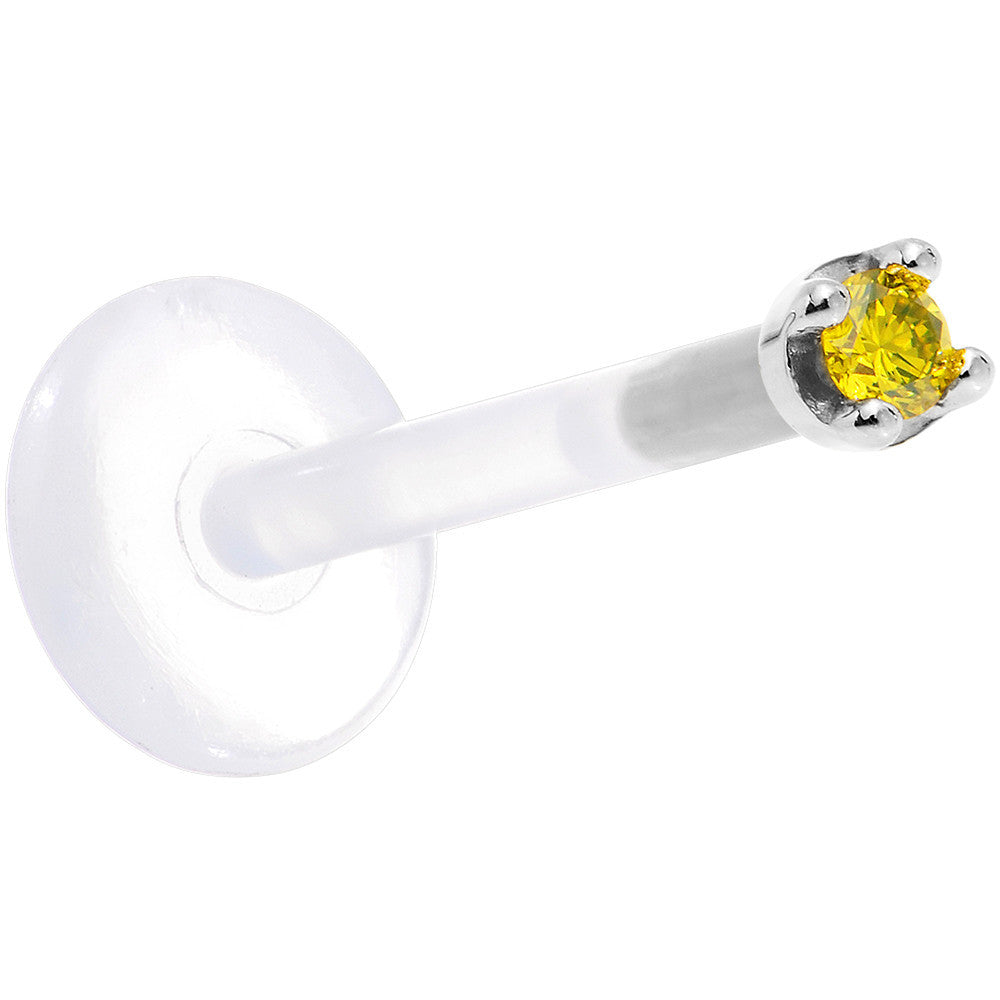 Solid 14K White Gold 1.5mm Genuine Yellow Diamond Bioplast Push in Labret