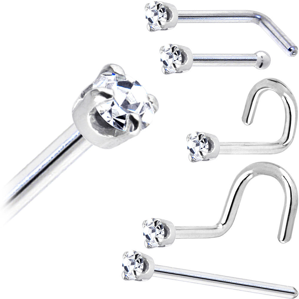 Platinum 1.5mm Genuine Diamond Nose Ring 18 Gauge