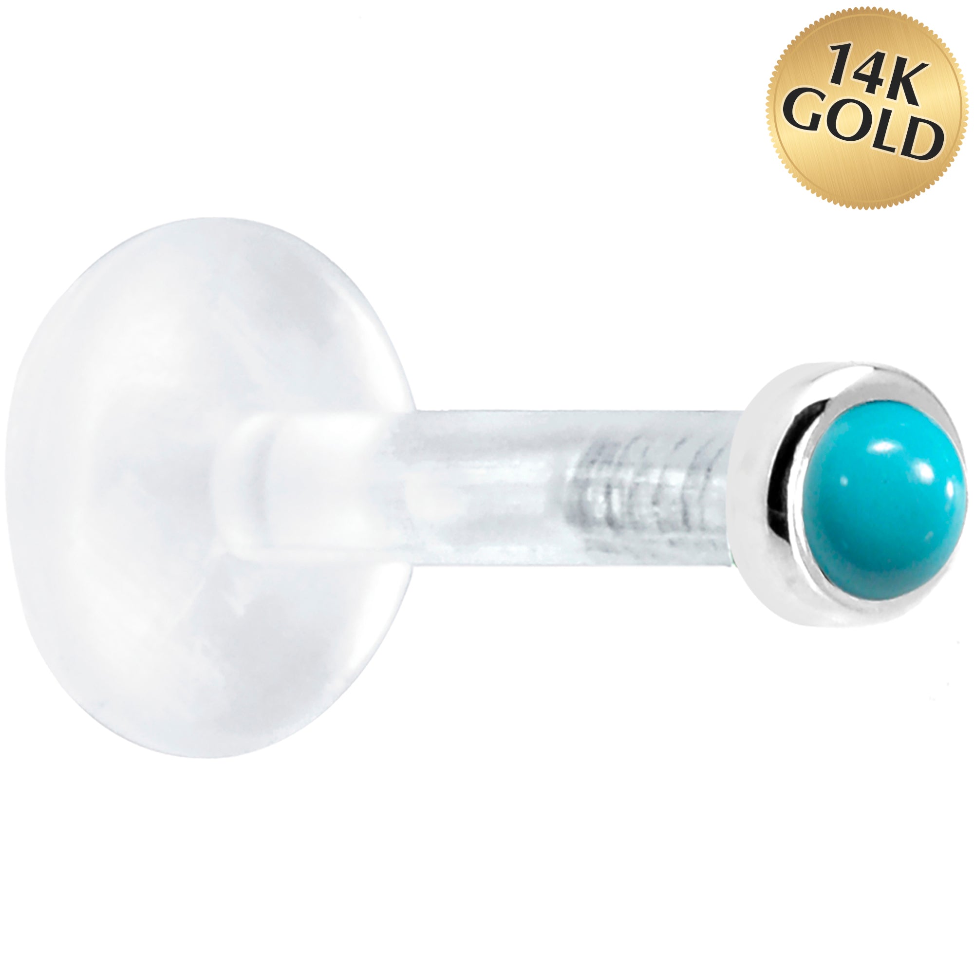 Solid 14KT White Gold 2mm Genuine Turquoise Bioplast Push in Monroe