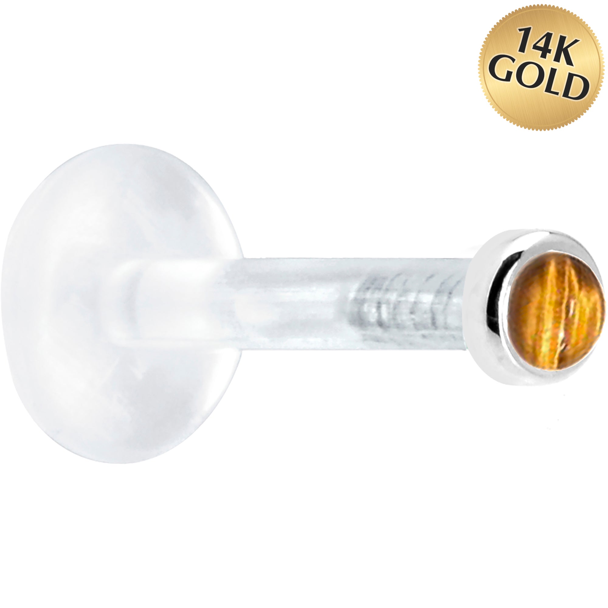 Solid 14K White Gold 2mm Genuine Tiger Eye Bioplast Push in Monroe