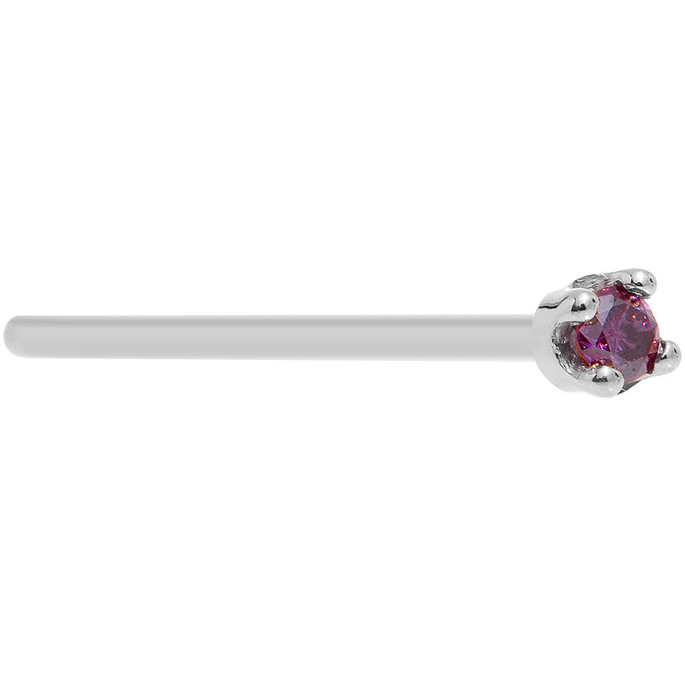 14KT White Gold Purple Diamond Nose Ring L Shape February 1.5mm