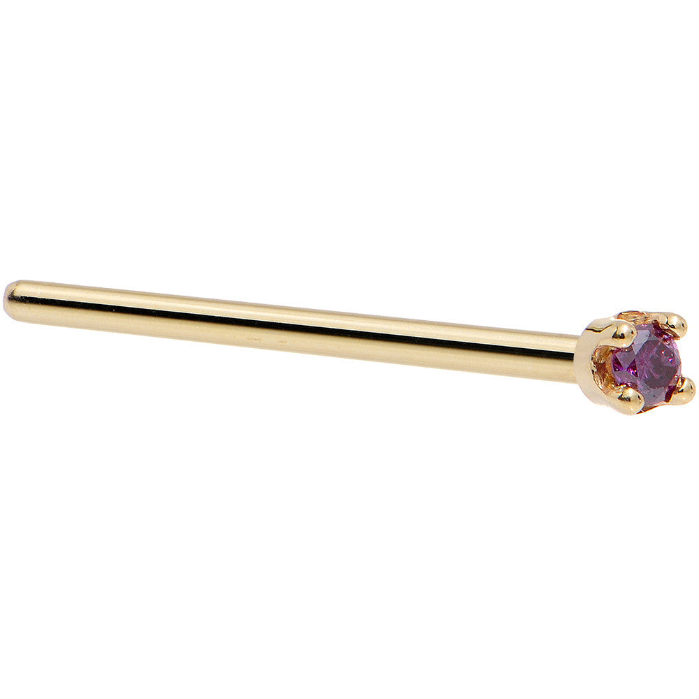 14KT Yellow Gold February Purple Diamond 1.5mm Nose Bone Nose Ring