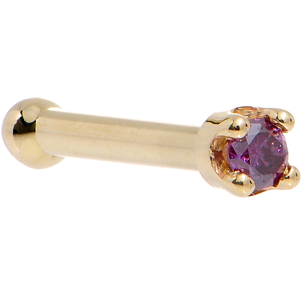 Solid 14KT Yellow Gold February Purple Diamond 1.5mm L-Shape Nose Ring