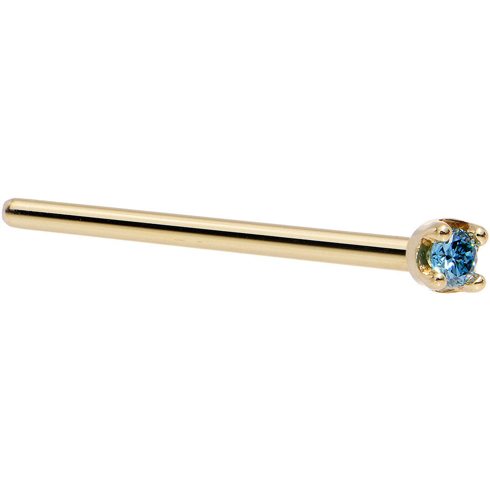 14KT Yellow Gold Blue Diamond Nose Ring 1.5mm Nose Bone September Birthstone