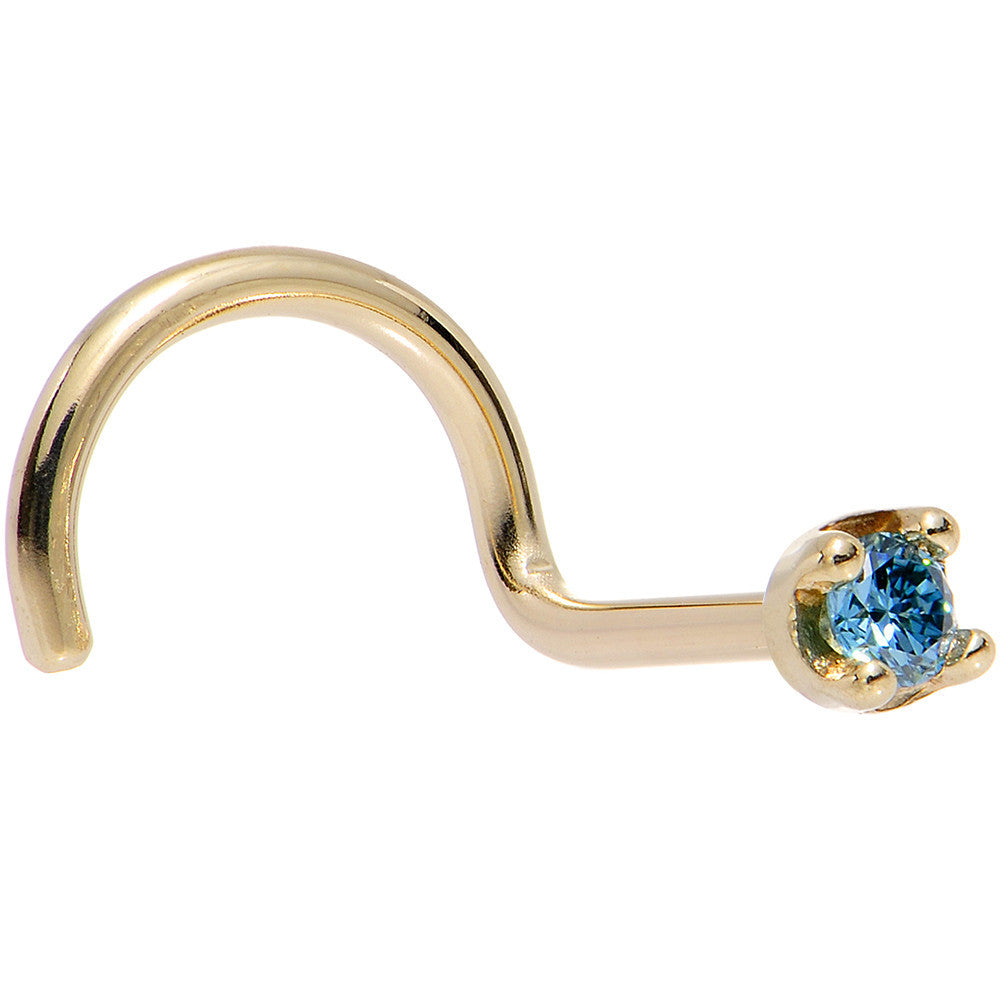 Solid 14KT Yellow Gold (September) 1.5mm Genuine Blue Diamond Nose Ring
