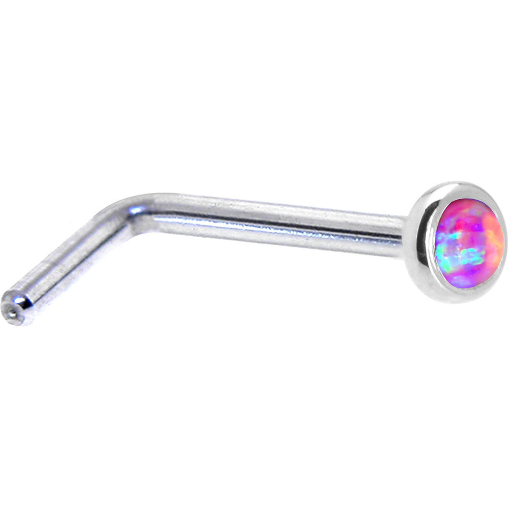 2mm Fuchsia Synthetic Opal Nose Ring in 14KT White Gold Available in 18 Gauge 20 Gauge