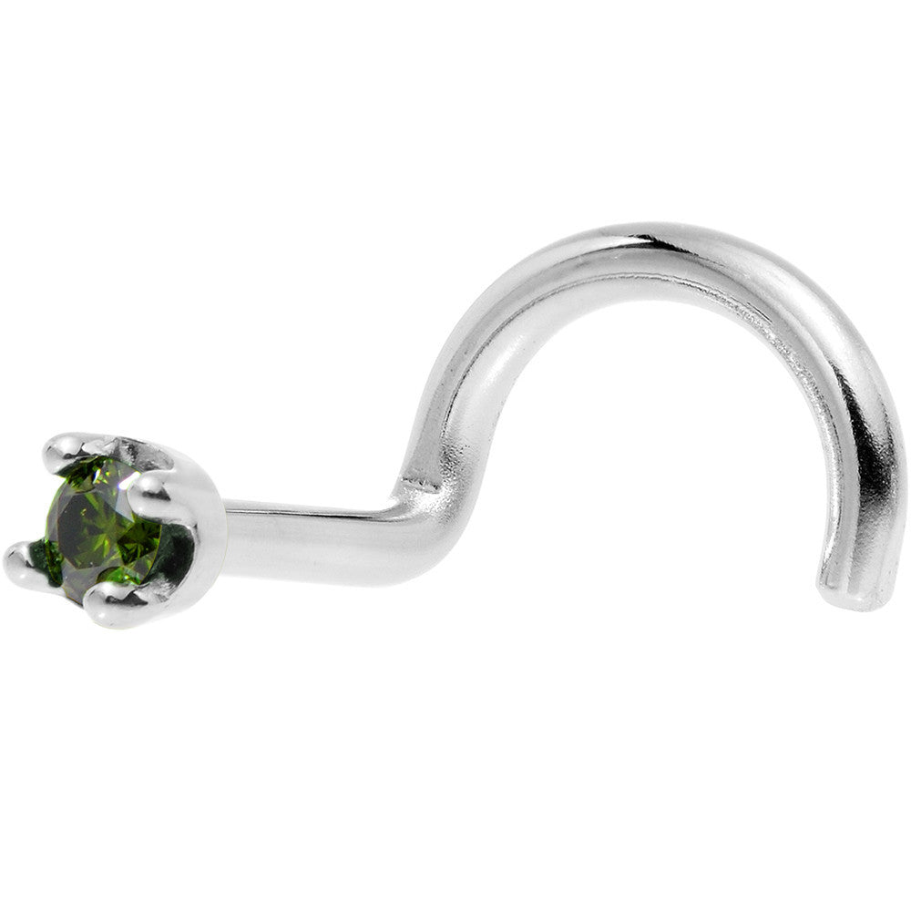 Solid 14KT White Gold 1.5mm Green Diamond Nose Ring 20 Gauge Nose Screw