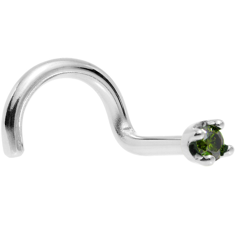 14KT White Gold Green Diamond Nose Ring May 1.5mm L Shape Nose Ring 18 Gauge