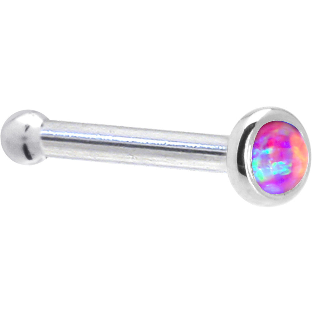 Solid White Gold Fuchsia Opal Nose Ring Nose Bone Screw L-Shape 14KT