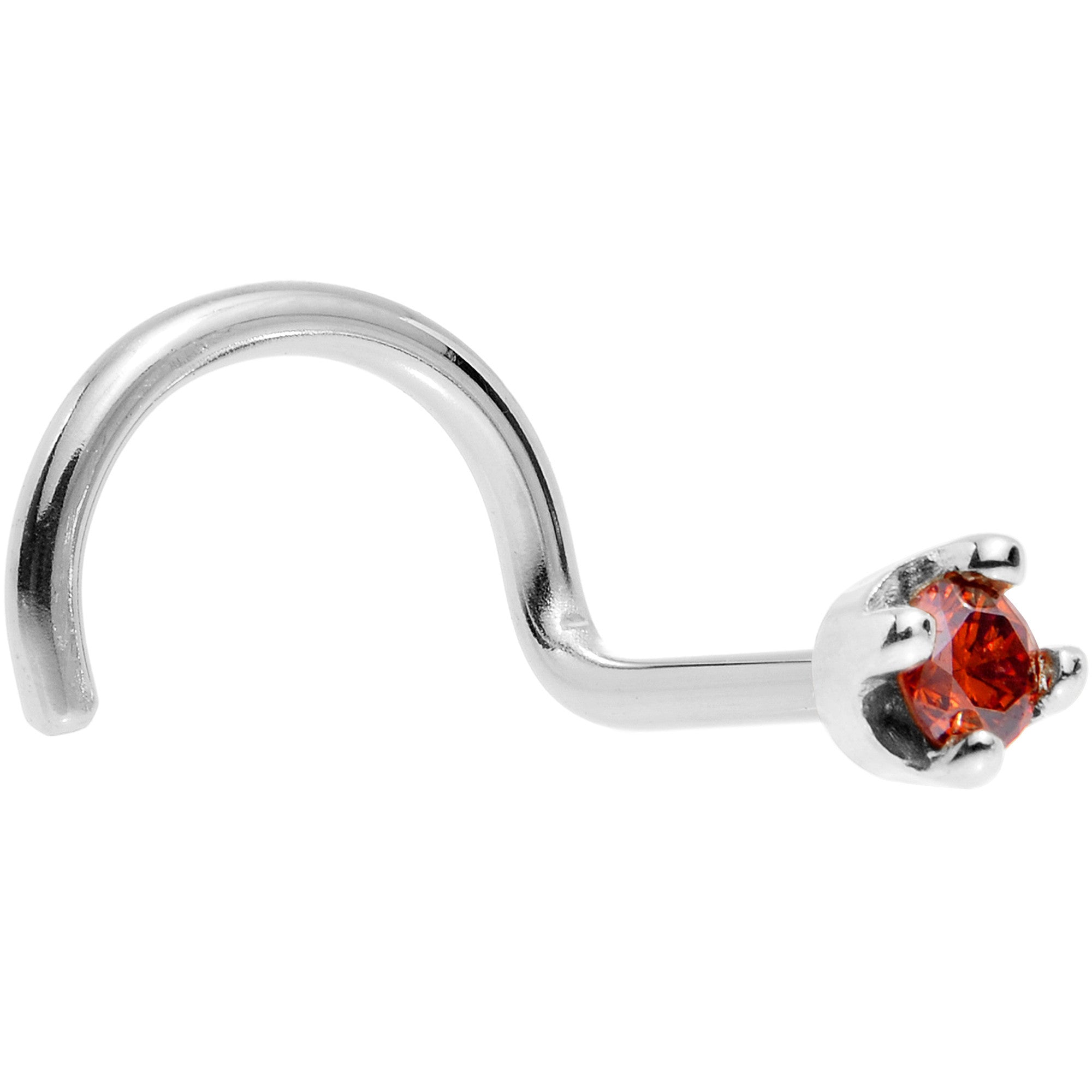 Solid 14KT White Gold (January) 1.5mm Genuine Red Diamond Nose Ring