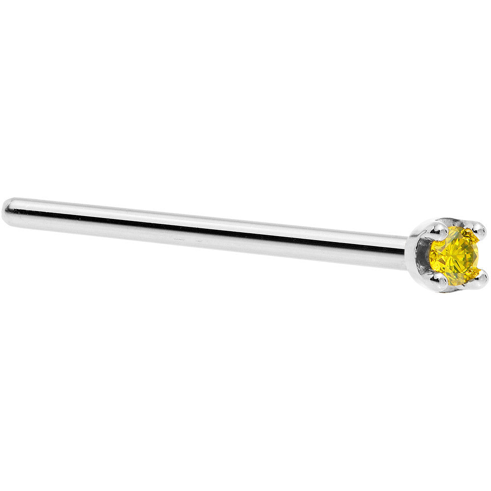 Genuine Yellow Diamond Nose Ring 1.5mm Solid 14KT White Gold November L-Shape