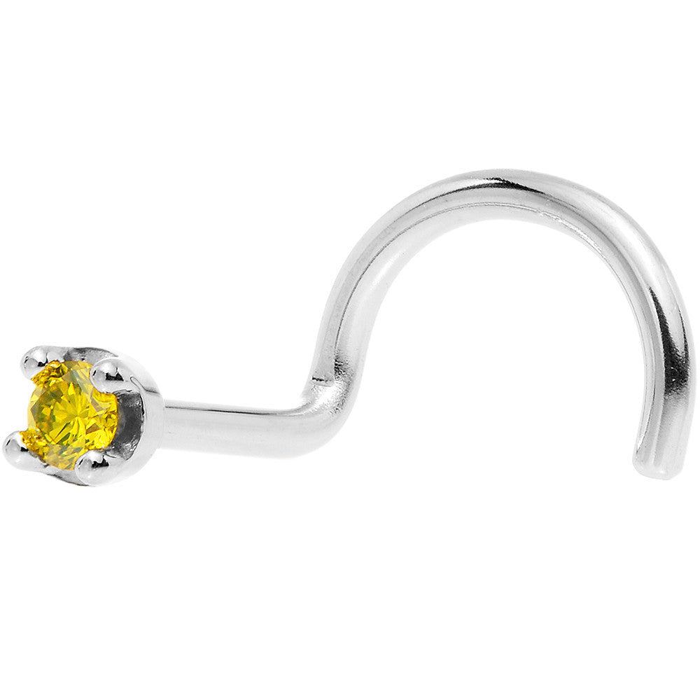 Solid 14KT White Gold (November) 1.5mm Genuine Yellow Diamond Nose Ring