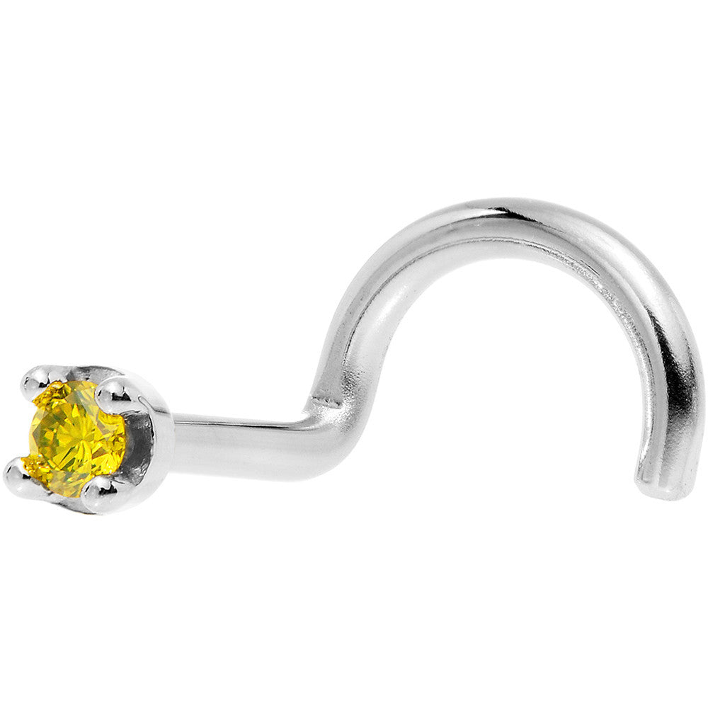 Solid 14KT White Gold Yellow Diamond Nose Ring 1.5mm November Style Nose Bone