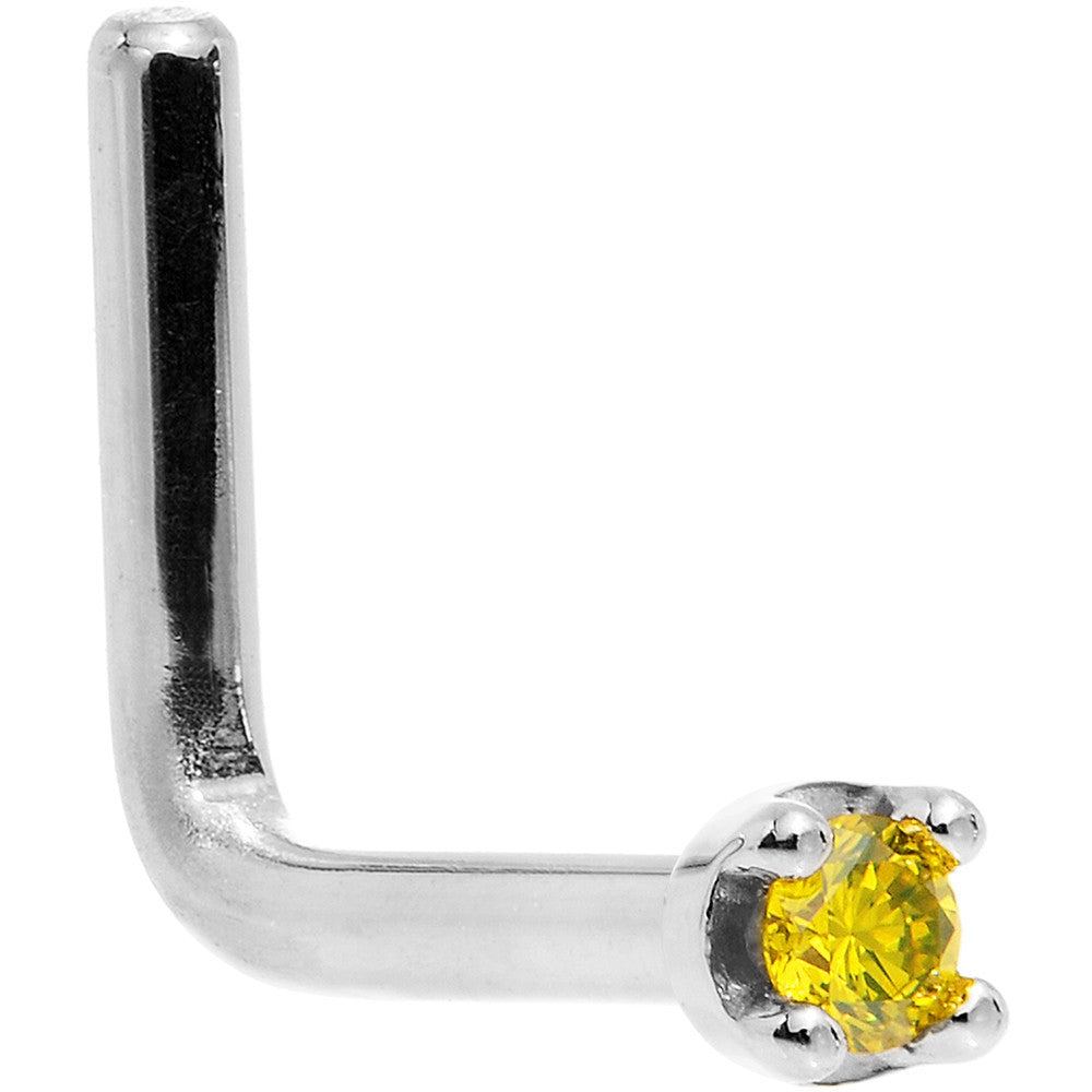 Solid 14KT White Gold (November) 1.5mm Genuine Yellow Diamond Nose Ring