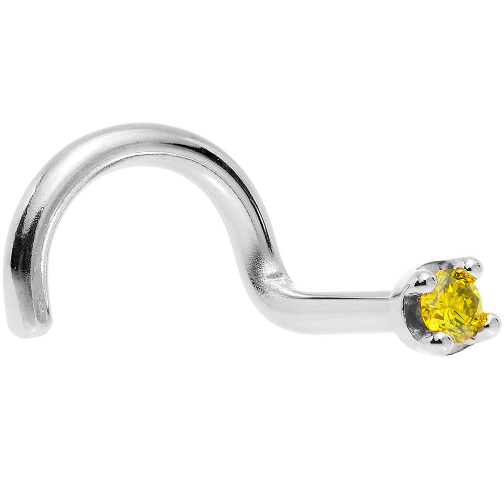 14KT White Gold Nose Ring 1.5mm Yellow Diamond November 20 Gauge Nose Screw