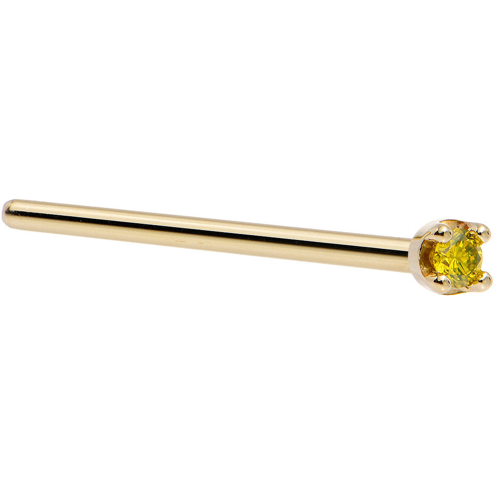 14KT Yellow Gold Nose Ring with Yellow Diamond November Birthstone 18 Gauge