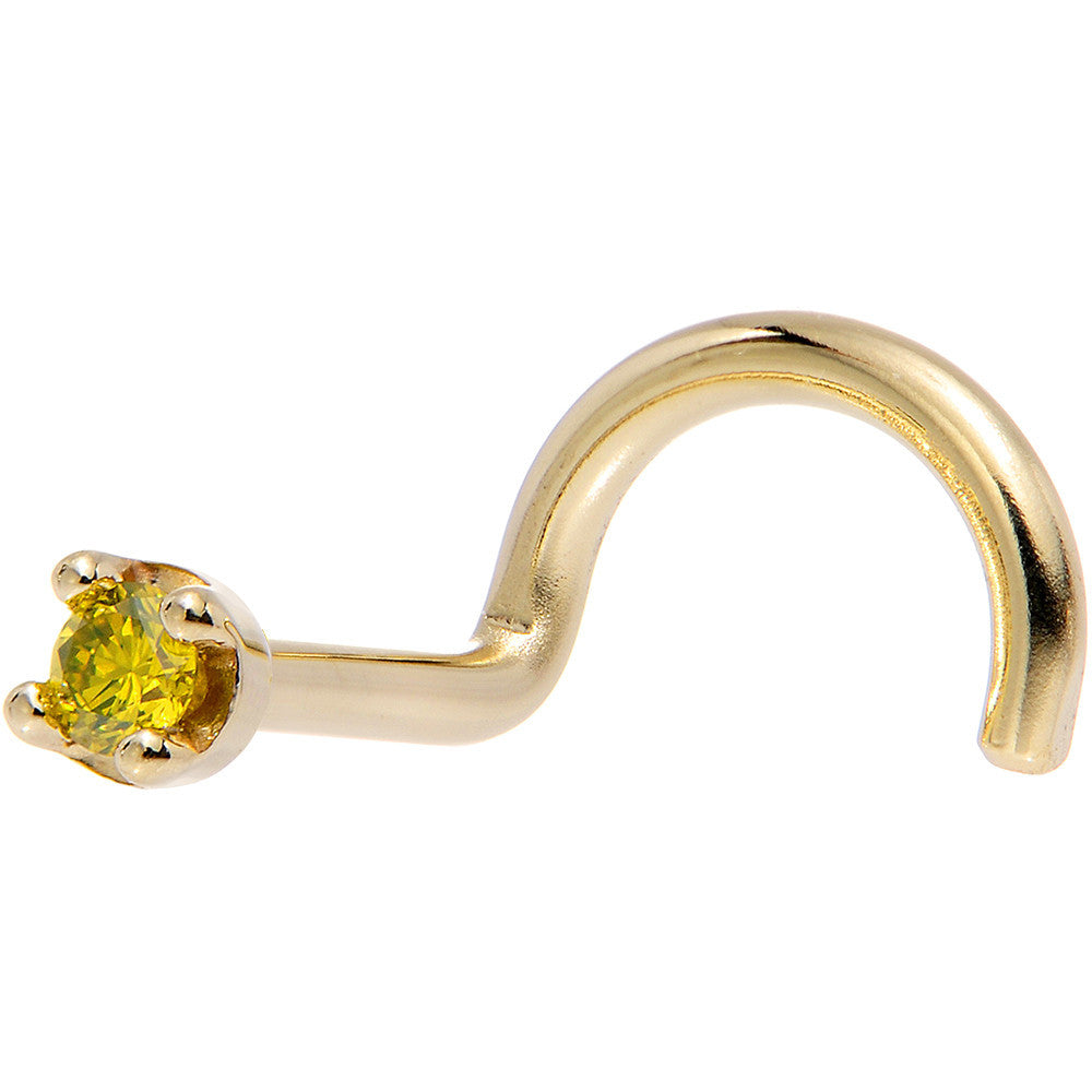 Solid 14KT Yellow Gold November Yellow Diamond Nose Ring 20 Gauge Nose Screw
